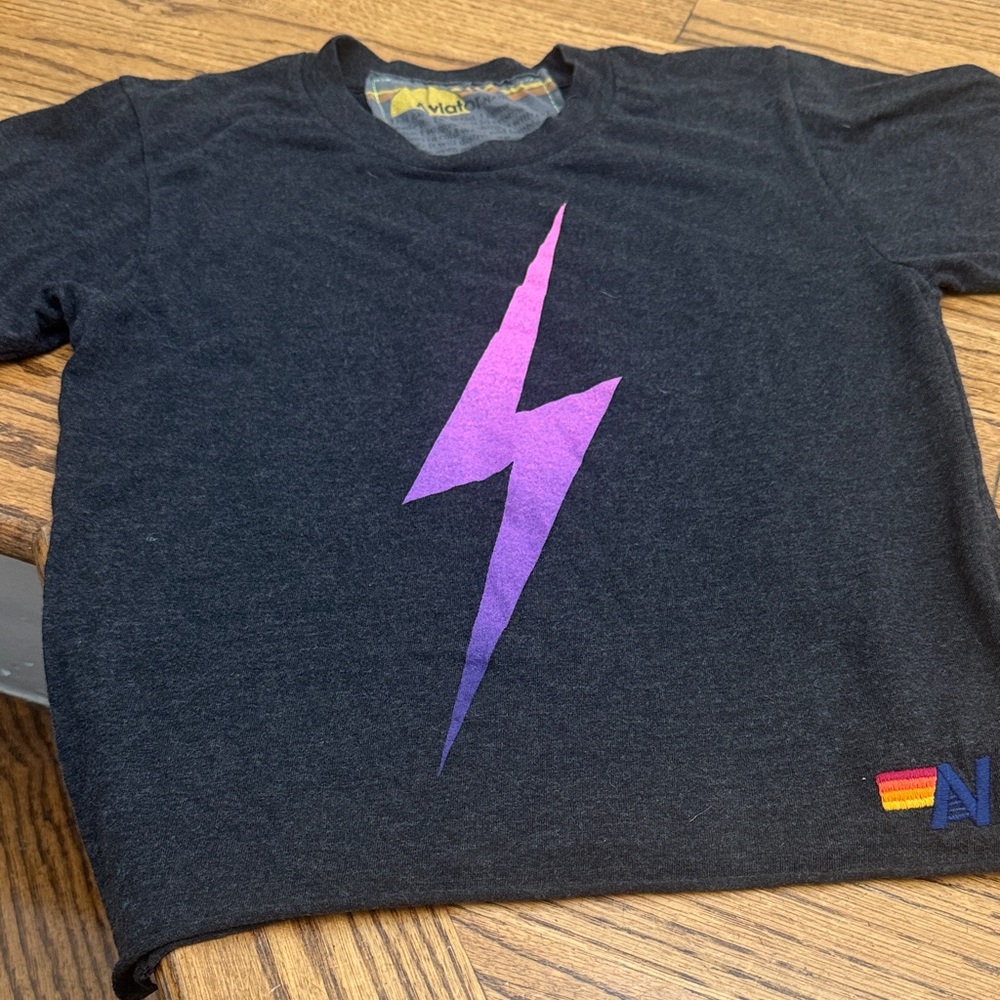 Aviator Nation Black Kids Tee with Purple Lightning Bolt - Picture 5 of 5